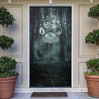 Spirit Guide Wolf Door Cover with Forest Background Tribal Paw Print with Nature Symbols Native American - Wonder Print Shop
