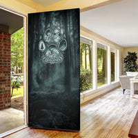 Spirit Guide Wolf Door Cover with Forest Background Tribal Paw Print with Nature Symbols Native American - Wonder Print Shop