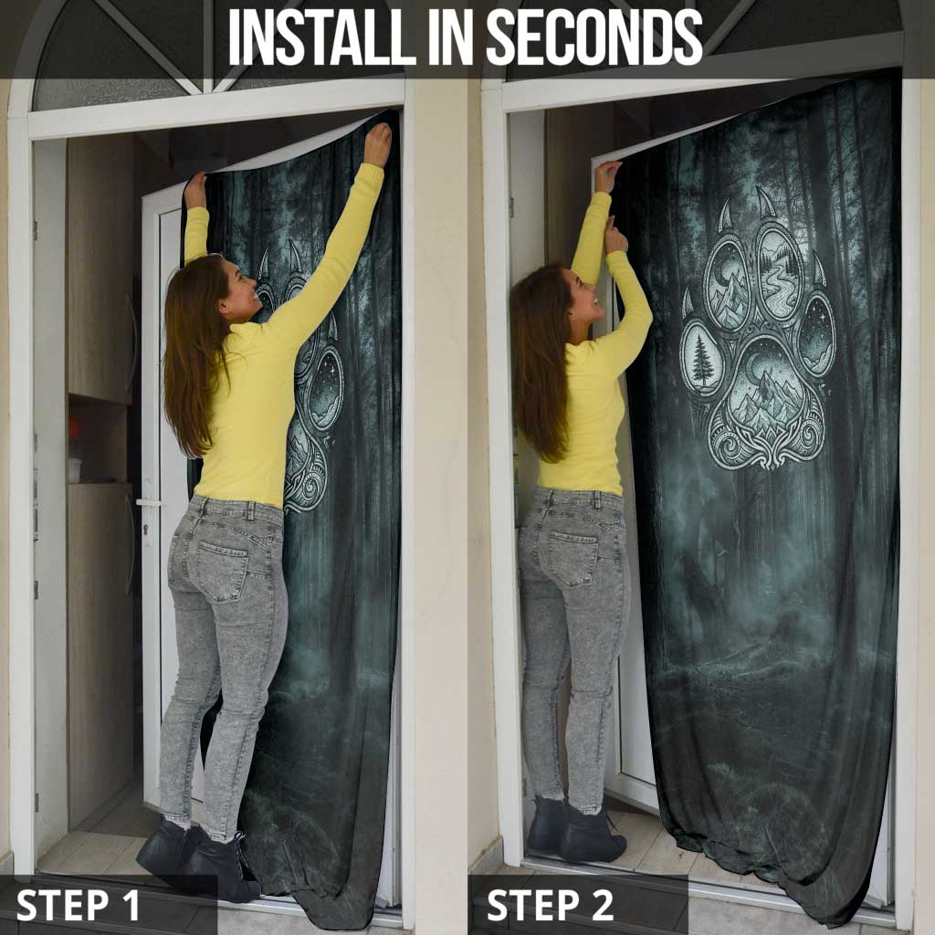 Spirit Guide Wolf Door Cover with Forest Background Tribal Paw Print with Nature Symbols Native American - Wonder Print Shop