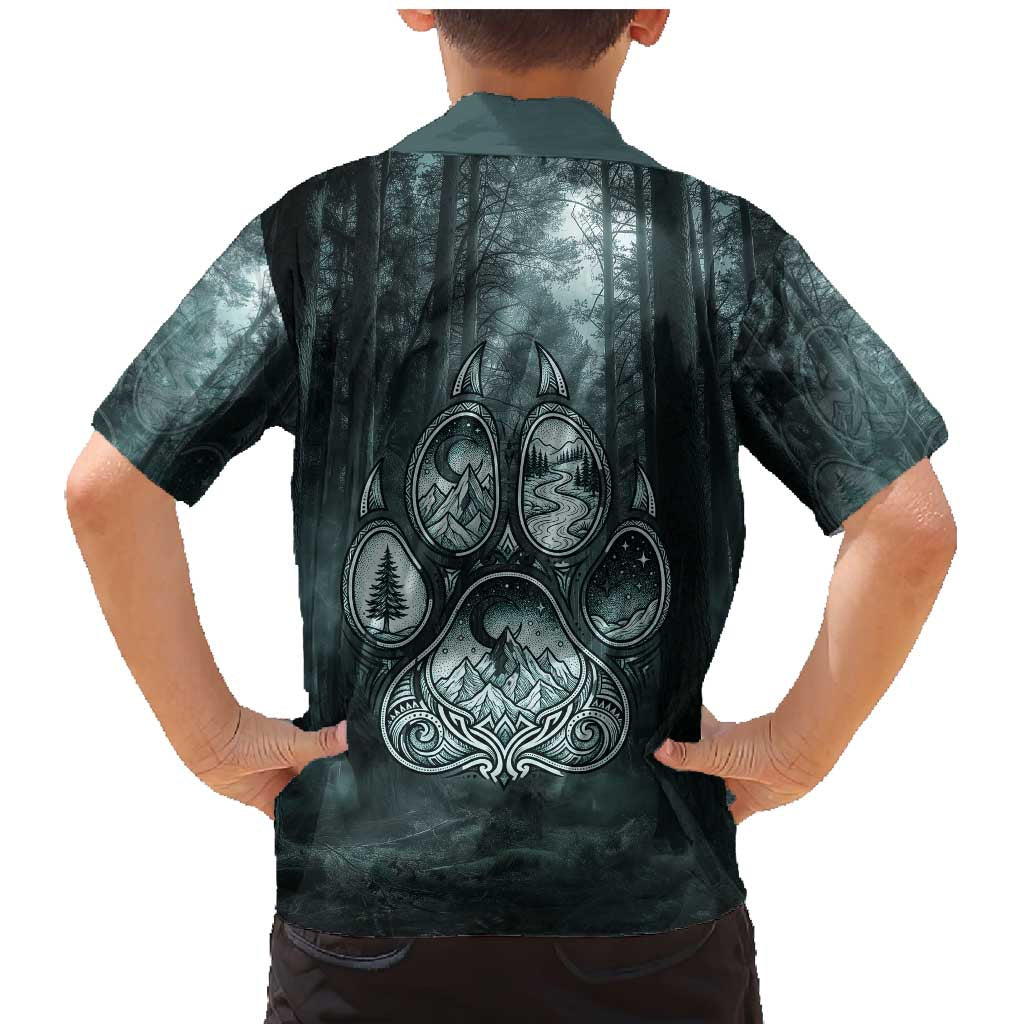 Spirit Guide Wolf Family Matching Mermaid Dress and Hawaiian Shirt with Forest Background Tribal Paw Print with Nature Symbols Native American - Wonder Print Shop