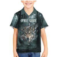 Spirit Guide Wolf Family Matching Mermaid Dress and Hawaiian Shirt with Forest Background Tribal Paw Print with Nature Symbols Native American - Wonder Print Shop