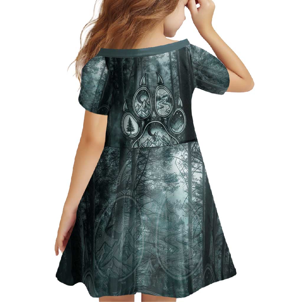 Spirit Guide Wolf Family Matching Off Shoulder Maxi Dress and Hawaiian Shirt with Forest Background Tribal Paw Print with Nature Symbols Native American - Wonder Print Shop