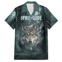 Spirit Guide Wolf Family Matching Off Shoulder Maxi Dress and Hawaiian Shirt with Forest Background Tribal Paw Print with Nature Symbols Native American - Wonder Print Shop