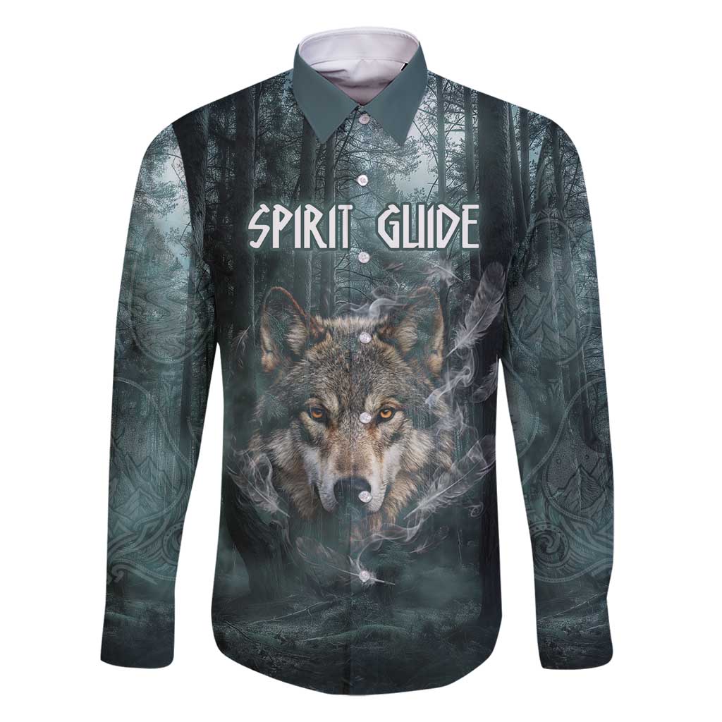 Spirit Guide Wolf Family Matching Off Shoulder Maxi Dress and Hawaiian Shirt with Forest Background Tribal Paw Print with Nature Symbols Native American - Wonder Print Shop