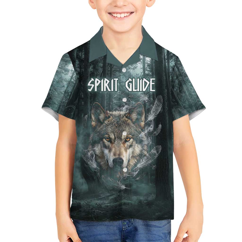 Spirit Guide Wolf Family Matching Puletasi and Hawaiian Shirt with Forest Background Tribal Paw Print with Nature Symbols Native American - Wonder Print Shop