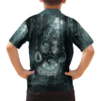 Spirit Guide Wolf Family Matching Short Sleeve Bodycon Dress and Hawaiian Shirt with Forest Background Tribal Paw Print with Nature Symbols Native American - Wonder Print Shop