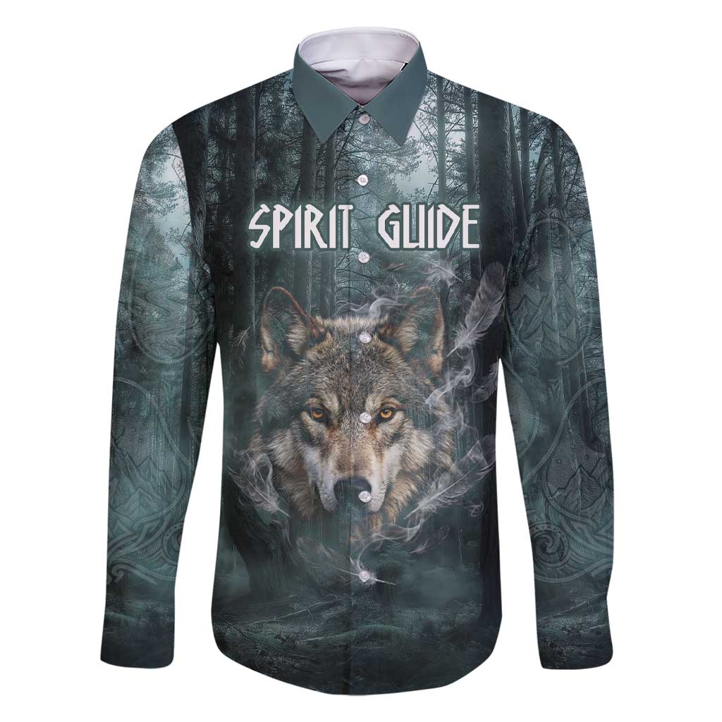 Spirit Guide Wolf Family Matching Short Sleeve Bodycon Dress and Hawaiian Shirt with Forest Background Tribal Paw Print with Nature Symbols Native American - Wonder Print Shop