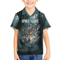 Spirit Guide Wolf Family Matching Short Sleeve Bodycon Dress and Hawaiian Shirt with Forest Background Tribal Paw Print with Nature Symbols Native American - Wonder Print Shop