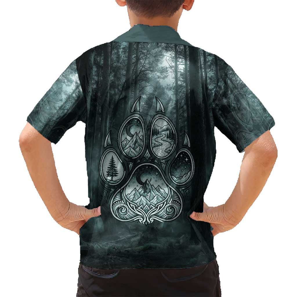 Spirit Guide Wolf Family Matching Summer Maxi Dress and Hawaiian Shirt with Forest Background Tribal Paw Print with Nature Symbols Native American - Wonder Print Shop