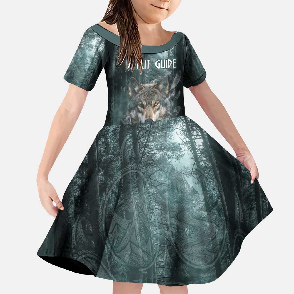 Spirit Guide Wolf Family Matching Summer Maxi Dress and Hawaiian Shirt with Forest Background Tribal Paw Print with Nature Symbols Native American - Wonder Print Shop