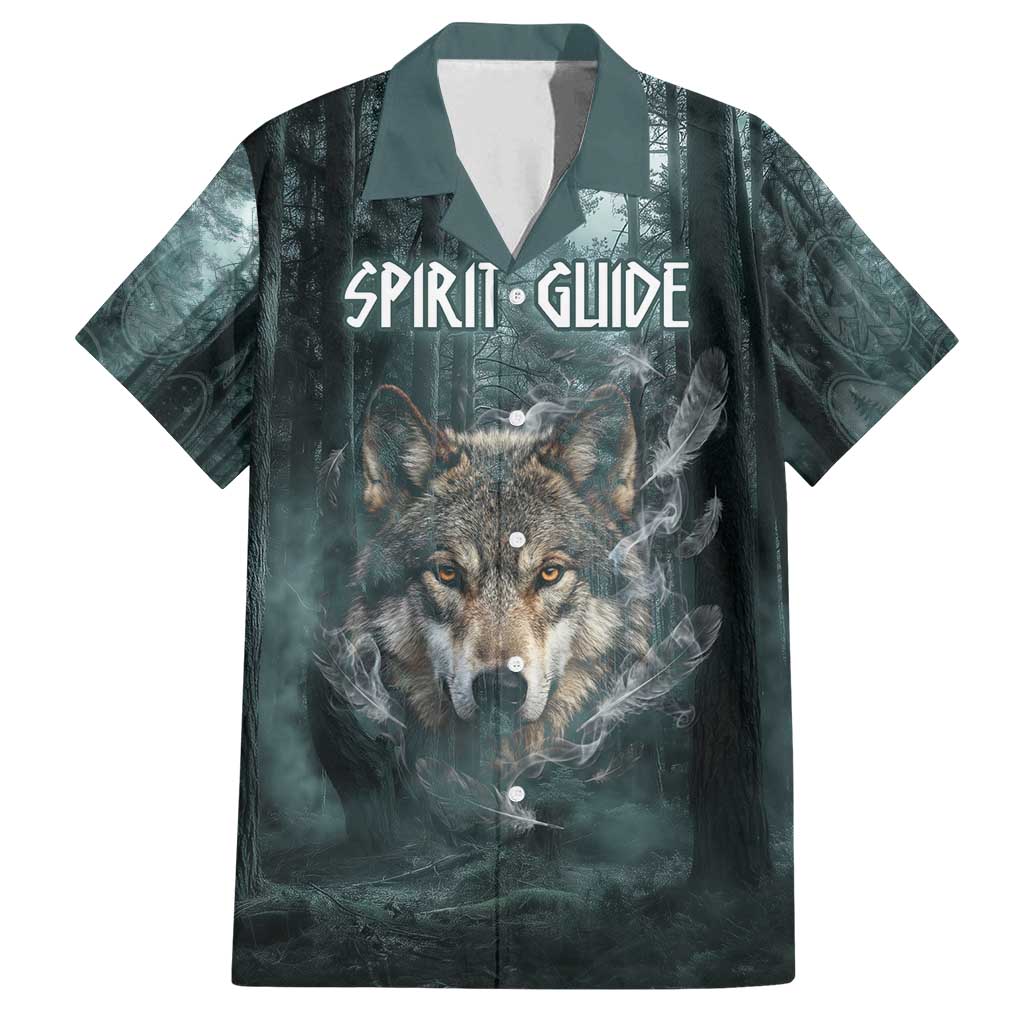 Spirit Guide Wolf Family Matching Summer Maxi Dress and Hawaiian Shirt with Forest Background Tribal Paw Print with Nature Symbols Native American - Wonder Print Shop