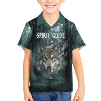 Spirit Guide Wolf Family Matching Summer Maxi Dress and Hawaiian Shirt with Forest Background Tribal Paw Print with Nature Symbols Native American - Wonder Print Shop
