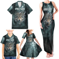 Spirit Guide Wolf Family Matching Tank Maxi Dress and Hawaiian Shirt with Forest Background Tribal Paw Print with Nature Symbols Native American - Wonder Print Shop