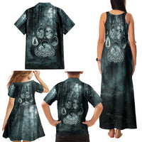 Spirit Guide Wolf Family Matching Tank Maxi Dress and Hawaiian Shirt with Forest Background Tribal Paw Print with Nature Symbols Native American - Wonder Print Shop