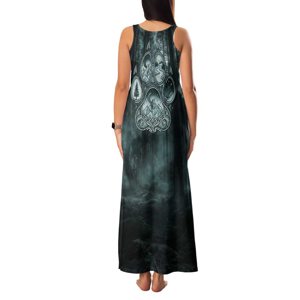 Spirit Guide Wolf Family Matching Tank Maxi Dress and Hawaiian Shirt with Forest Background Tribal Paw Print with Nature Symbols Native American - Wonder Print Shop