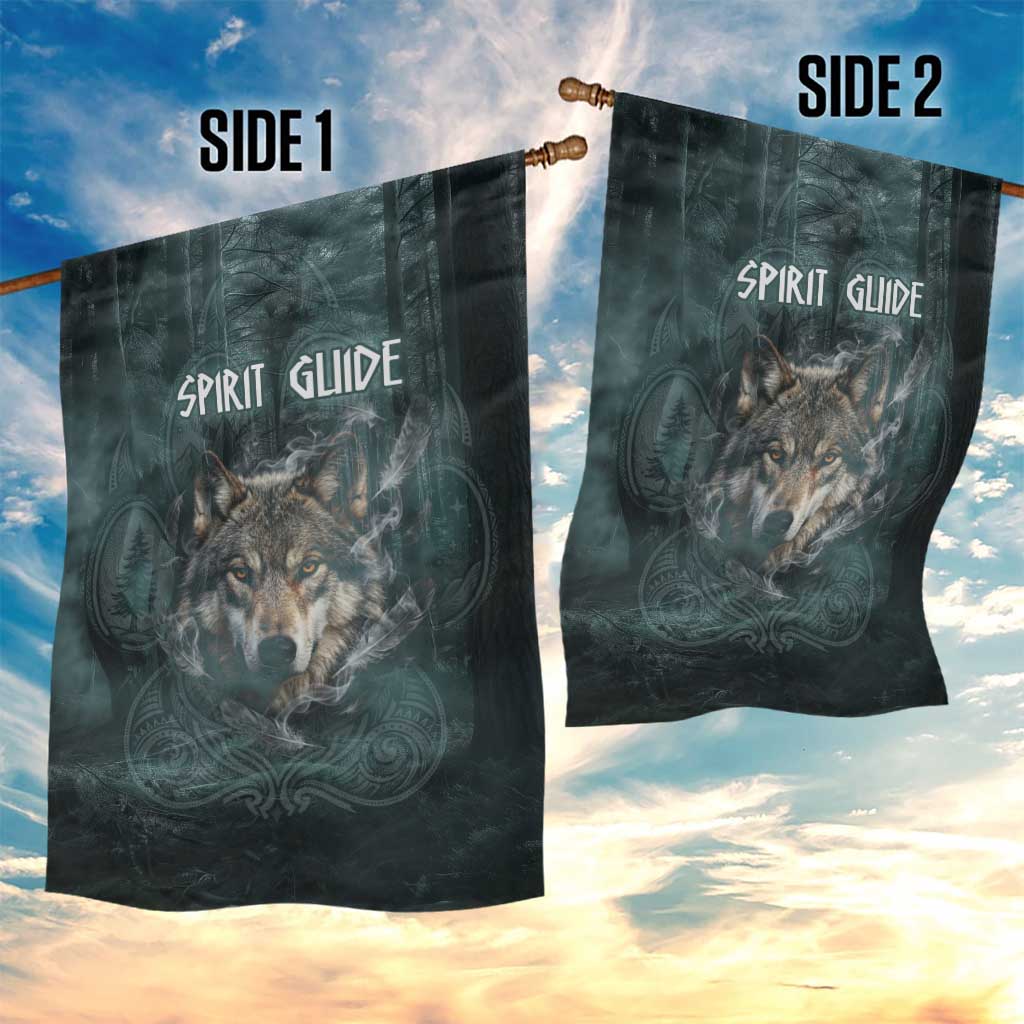 Spirit Guide Wolf Garden Flag with Forest Background Tribal Paw Print with Nature Symbols Native American - Wonder Print Shop