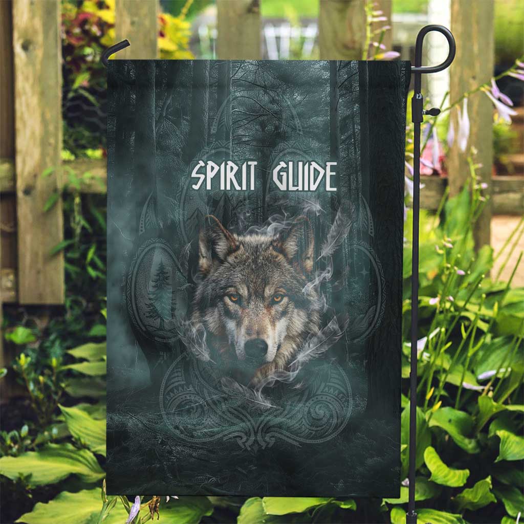 Spirit Guide Wolf Garden Flag with Forest Background Tribal Paw Print with Nature Symbols Native American - Wonder Print Shop