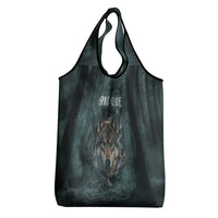 Spirit Guide Wolf Grocery Bag with Forest Background Tribal Paw Print with Nature Symbols Native American - Wonder Print Shop