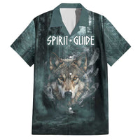 Spirit Guide Wolf Hawaiian Shirt with Forest Background Tribal Paw Print with Nature Symbols Native American - Wonder Print Shop