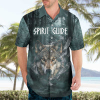 Spirit Guide Wolf Hawaiian Shirt with Forest Background Tribal Paw Print with Nature Symbols Native American - Wonder Print Shop