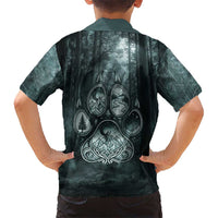 Spirit Guide Wolf Hawaiian Shirt with Forest Background Tribal Paw Print with Nature Symbols Native American - Wonder Print Shop