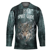 Spirit Guide Wolf Hockey Jersey with Forest Background Tribal Paw Print with Nature Symbols Native American - Wonder Print Shop