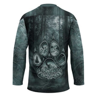 Spirit Guide Wolf Hockey Jersey with Forest Background Tribal Paw Print with Nature Symbols Native American - Wonder Print Shop