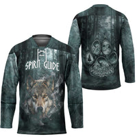 Spirit Guide Wolf Hockey Jersey with Forest Background Tribal Paw Print with Nature Symbols Native American - Wonder Print Shop