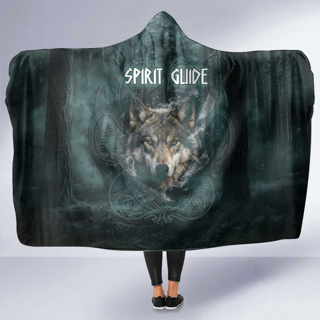 Spirit Guide Wolf Hooded Blanket with Forest Background Tribal Paw Print with Nature Symbols Native American - Wonder Print Shop