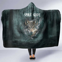 Spirit Guide Wolf Hooded Blanket with Forest Background Tribal Paw Print with Nature Symbols Native American - Wonder Print Shop