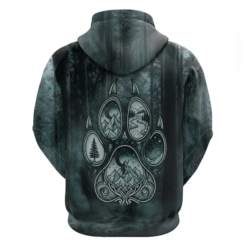 Spirit Guide Wolf Hoodie with Forest Background Tribal Paw Print with Nature Symbols Native American - Wonder Print Shop