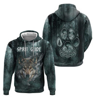 Spirit Guide Wolf Hoodie with Forest Background Tribal Paw Print with Nature Symbols Native American - Wonder Print Shop