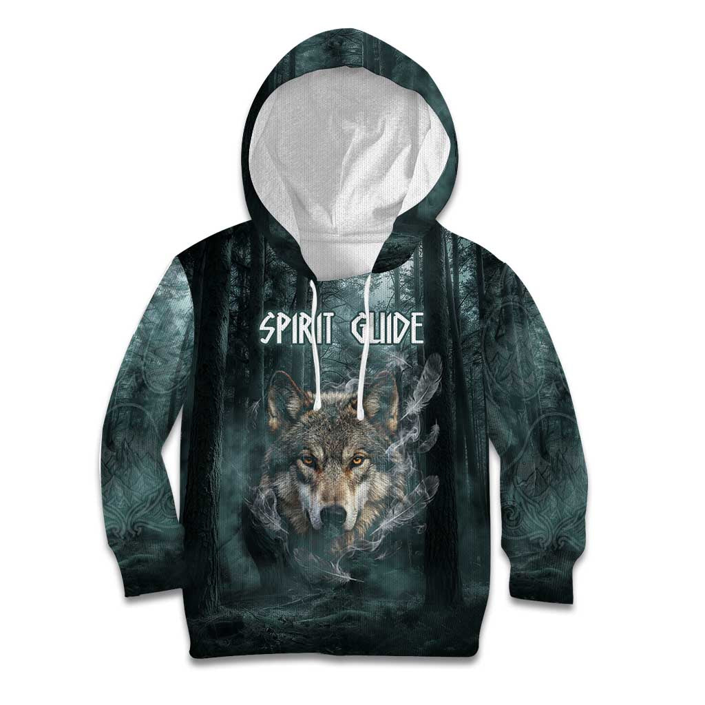 Spirit Guide Wolf Kid Hoodie with Forest Background Tribal Paw Print with Nature Symbols Native American - Wonder Print Shop
