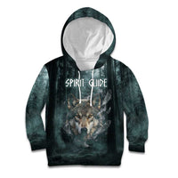 Spirit Guide Wolf Kid Hoodie with Forest Background Tribal Paw Print with Nature Symbols Native American - Wonder Print Shop