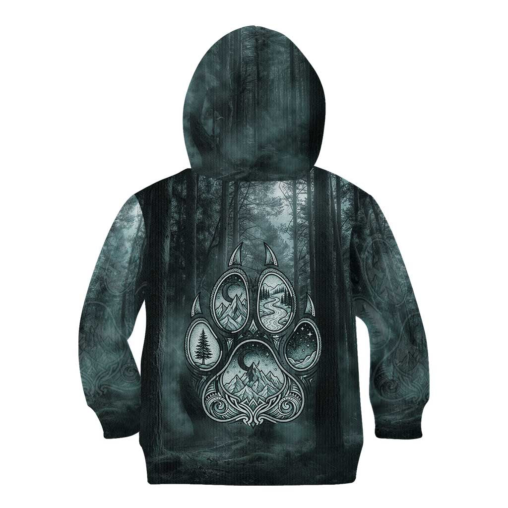 Spirit Guide Wolf Kid Hoodie with Forest Background Tribal Paw Print with Nature Symbols Native American - Wonder Print Shop