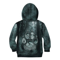 Spirit Guide Wolf Kid Hoodie with Forest Background Tribal Paw Print with Nature Symbols Native American - Wonder Print Shop