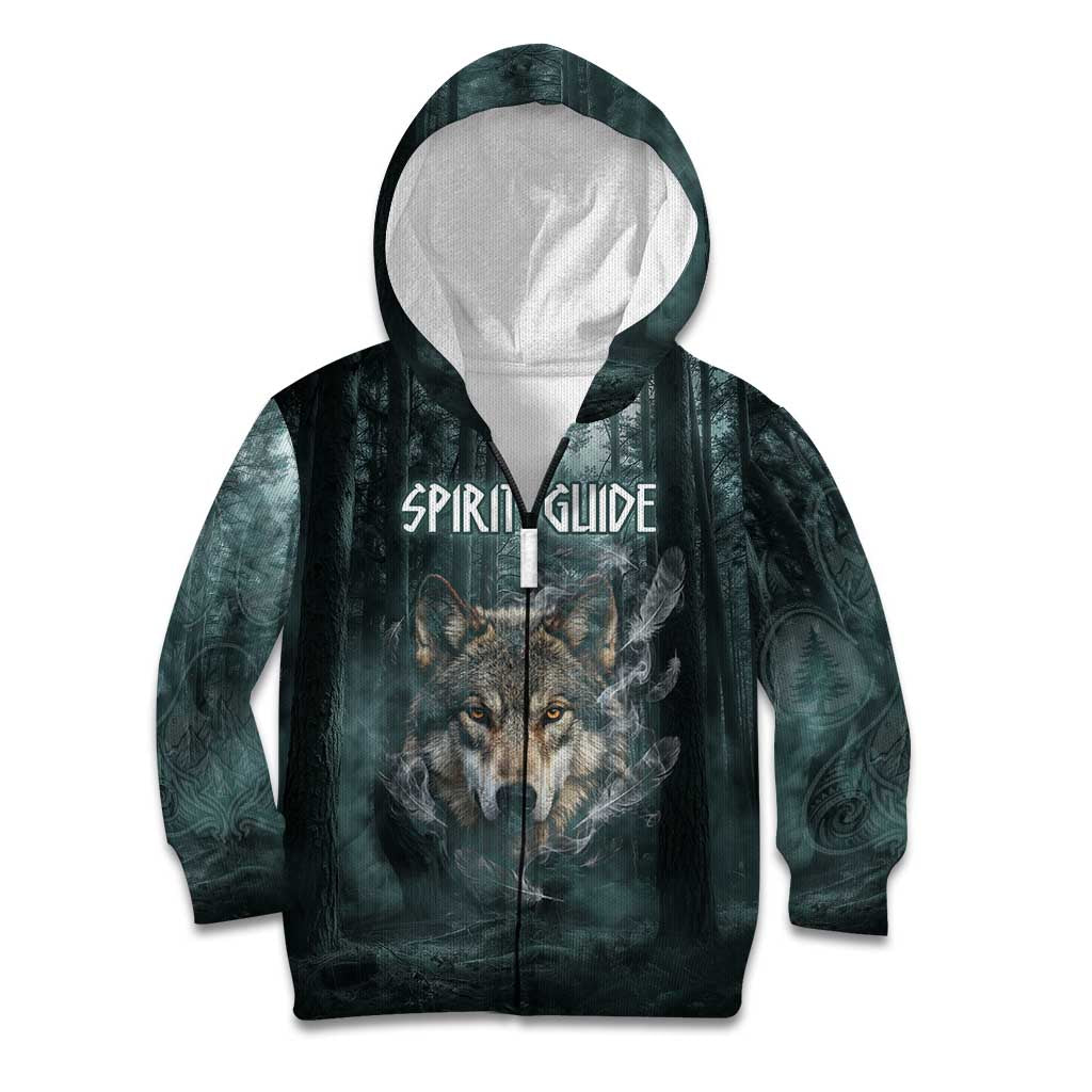 Spirit Guide Wolf Kid Hoodie with Forest Background Tribal Paw Print with Nature Symbols Native American - Wonder Print Shop
