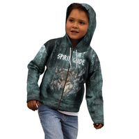 Spirit Guide Wolf Kid Hoodie with Forest Background Tribal Paw Print with Nature Symbols Native American - Wonder Print Shop