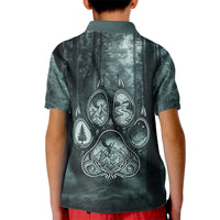 Spirit Guide Wolf Kid Polo Shirt with Forest Background Tribal Paw Print with Nature Symbols Native American - Wonder Print Shop