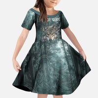 Spirit Guide Wolf Kid Short Sleeve Dress with Forest Background Tribal Paw Print with Nature Symbols Native American - Wonder Print Shop