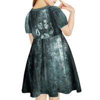 Spirit Guide Wolf Kid Short Sleeve Dress with Forest Background Tribal Paw Print with Nature Symbols Native American - Wonder Print Shop