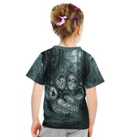 Spirit Guide Wolf Kid T Shirt with Forest Background Tribal Paw Print with Nature Symbols Native American - Wonder Print Shop
