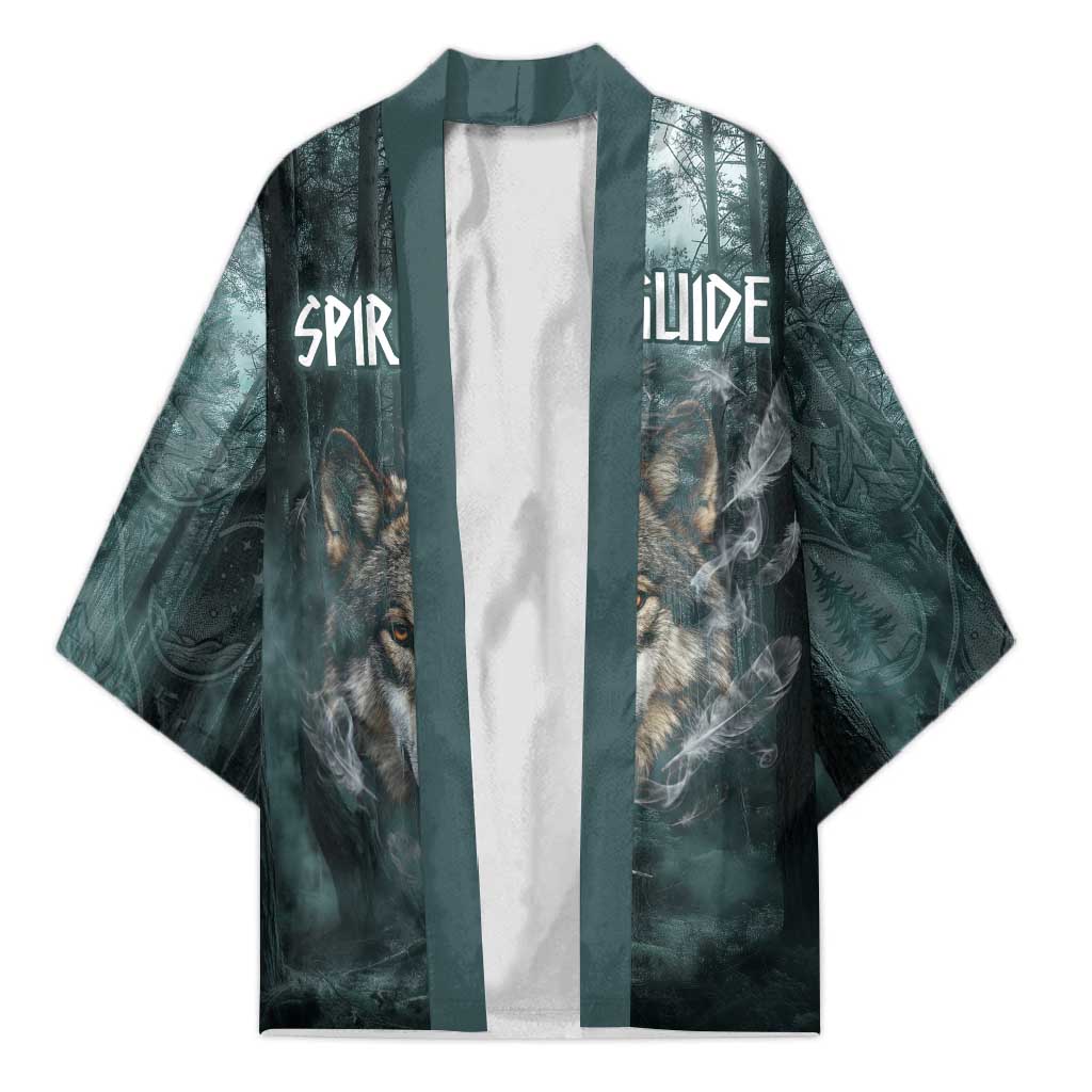 Spirit Guide Wolf Kimono with Forest Background Tribal Paw Print with Nature Symbols Native American - Wonder Print Shop