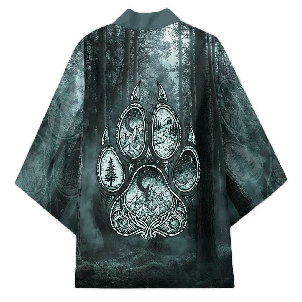 Spirit Guide Wolf Kimono with Forest Background Tribal Paw Print with Nature Symbols Native American - Wonder Print Shop