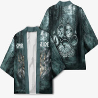 Spirit Guide Wolf Kimono with Forest Background Tribal Paw Print with Nature Symbols Native American - Wonder Print Shop