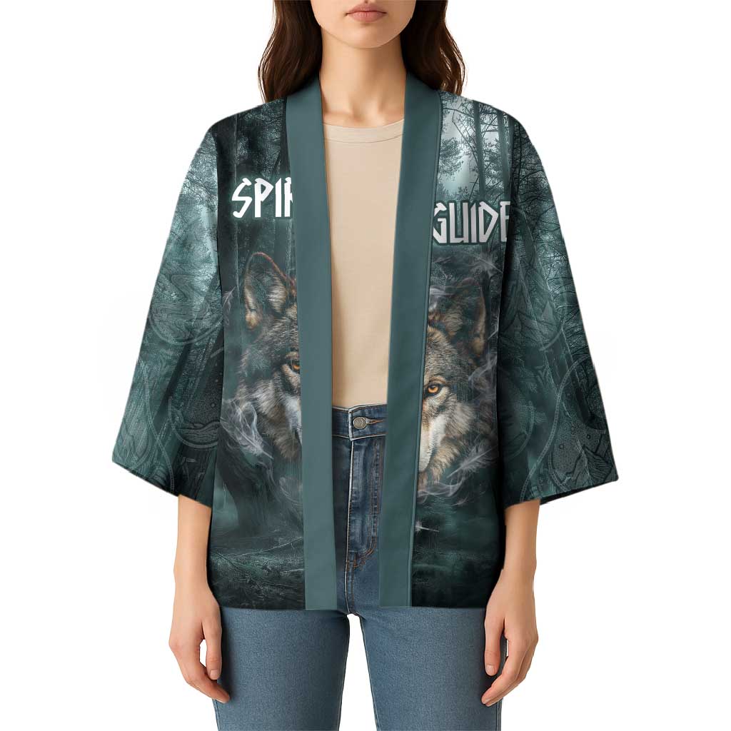 Spirit Guide Wolf Kimono with Forest Background Tribal Paw Print with Nature Symbols Native American - Wonder Print Shop
