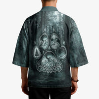 Spirit Guide Wolf Kimono with Forest Background Tribal Paw Print with Nature Symbols Native American - Wonder Print Shop