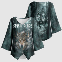 Spirit Guide Wolf Kimono Sleeve Blouse with Forest Background Tribal Paw Print with Nature Symbols Native American - Wonder Print Shop