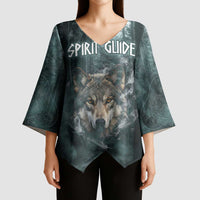 Spirit Guide Wolf Kimono Sleeve Blouse with Forest Background Tribal Paw Print with Nature Symbols Native American - Wonder Print Shop
