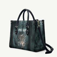 Spirit Guide Wolf Leather Bag with Forest Background Tribal Paw Print with Nature Symbols Native American - Wonder Print Shop